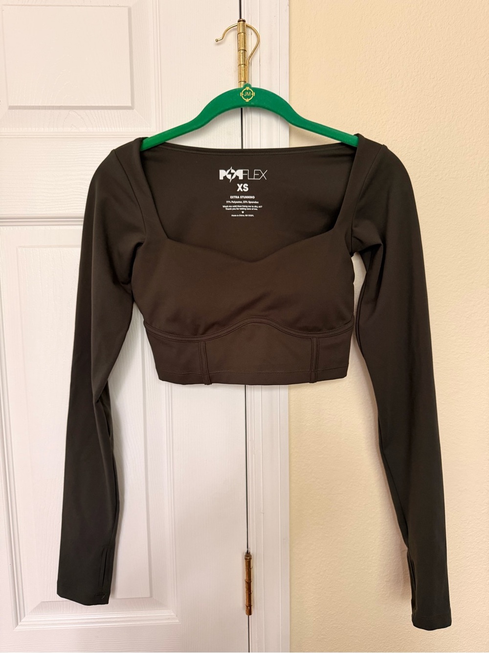 MPG FLEX Long Sleeve Cropped Performance Top in Dark Brown